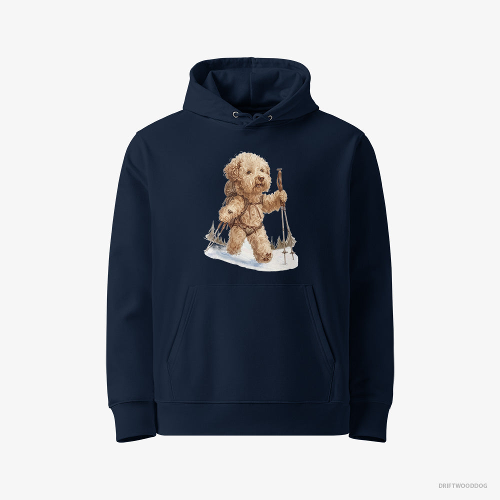 Poodle Hoodie – Women Navy Hoodie Eco-Friendly – Hiking in Winter (on White Background)