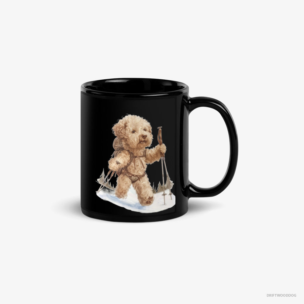 Poodle Mug – Unisex Black Mug Classic – Hiking in Winter (on White Background)