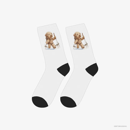 Poodle Socks – Unisex White Socks Classic – Hiking in Winter (on White Background)