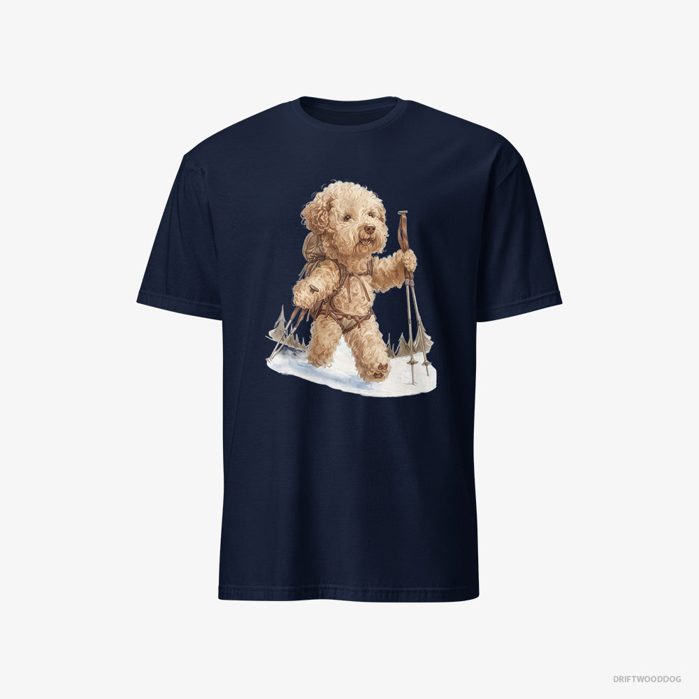 Poodle T-Shirt – Men Navy T-Shirt Classic – Hiking in Winter (on White Background)