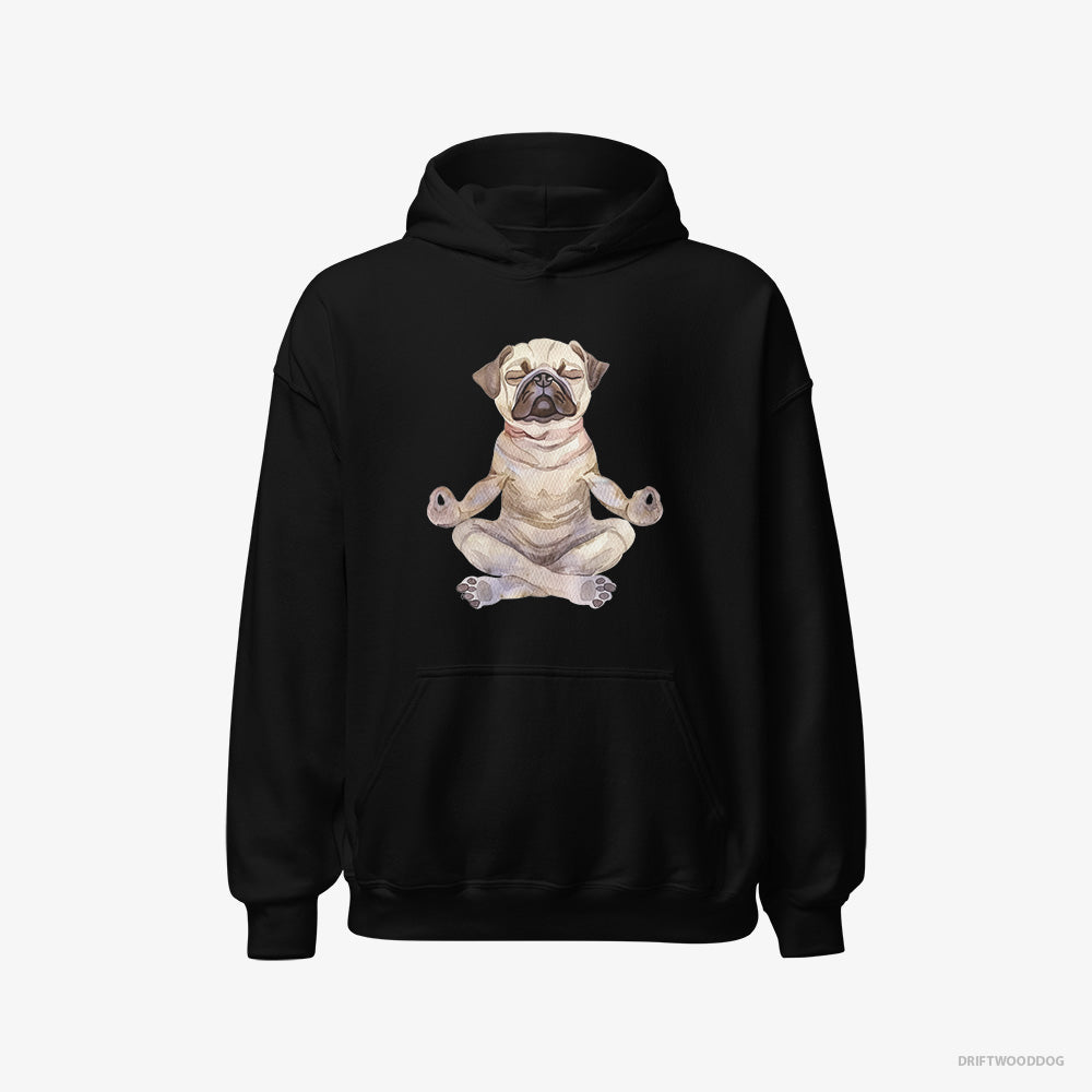 Pug Hoodie – Men Black Hoodie Classic – Doing Yoga (on White Background)