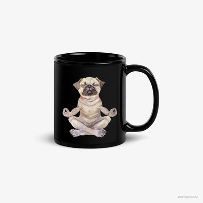 Pug Mug – Unisex Black Mug Classic – Doing Yoga (on White Background)