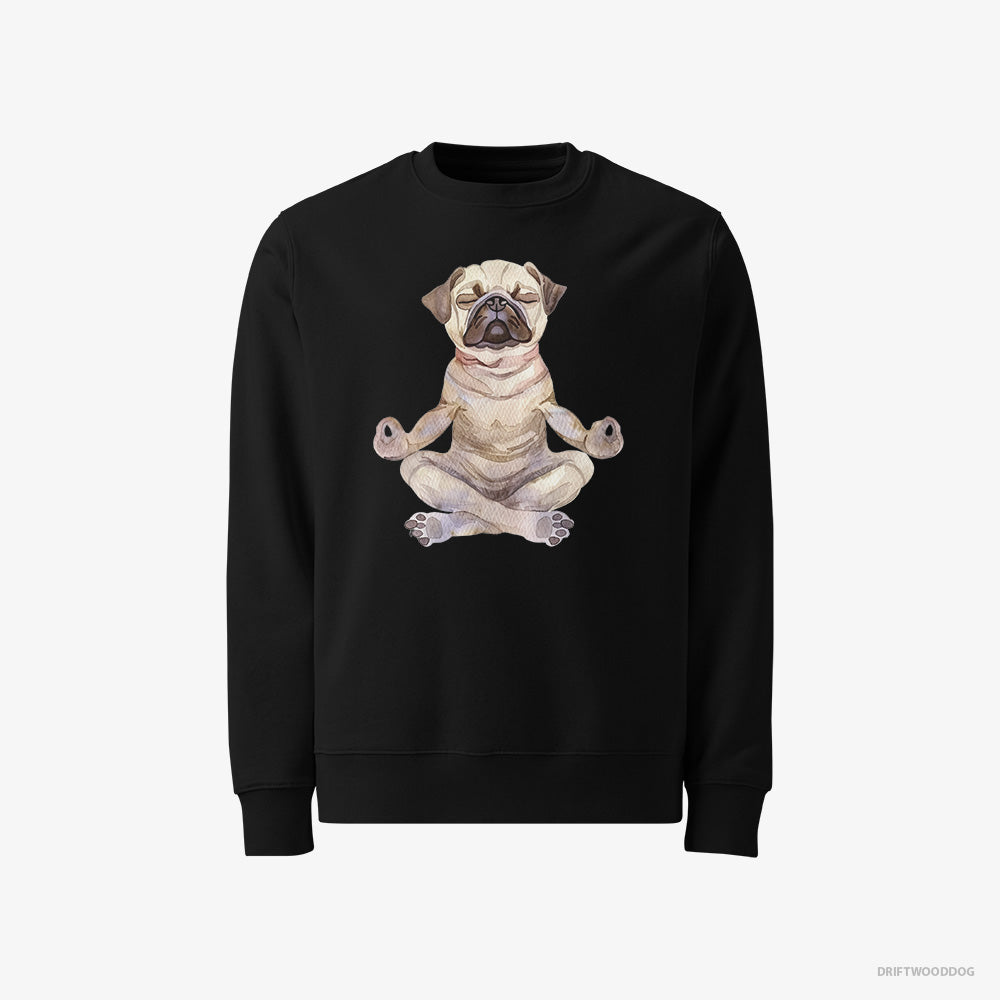 Pug Sweatshirt – Men Black Sweatshirt Classic – Doing Yoga (on White Background)