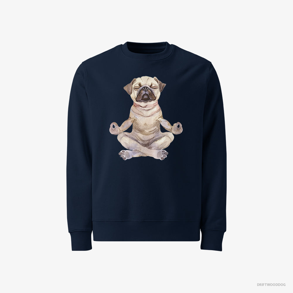 Pug Sweatshirt – Men Navy Sweatshirt Classic – Doing Yoga (on White Background)