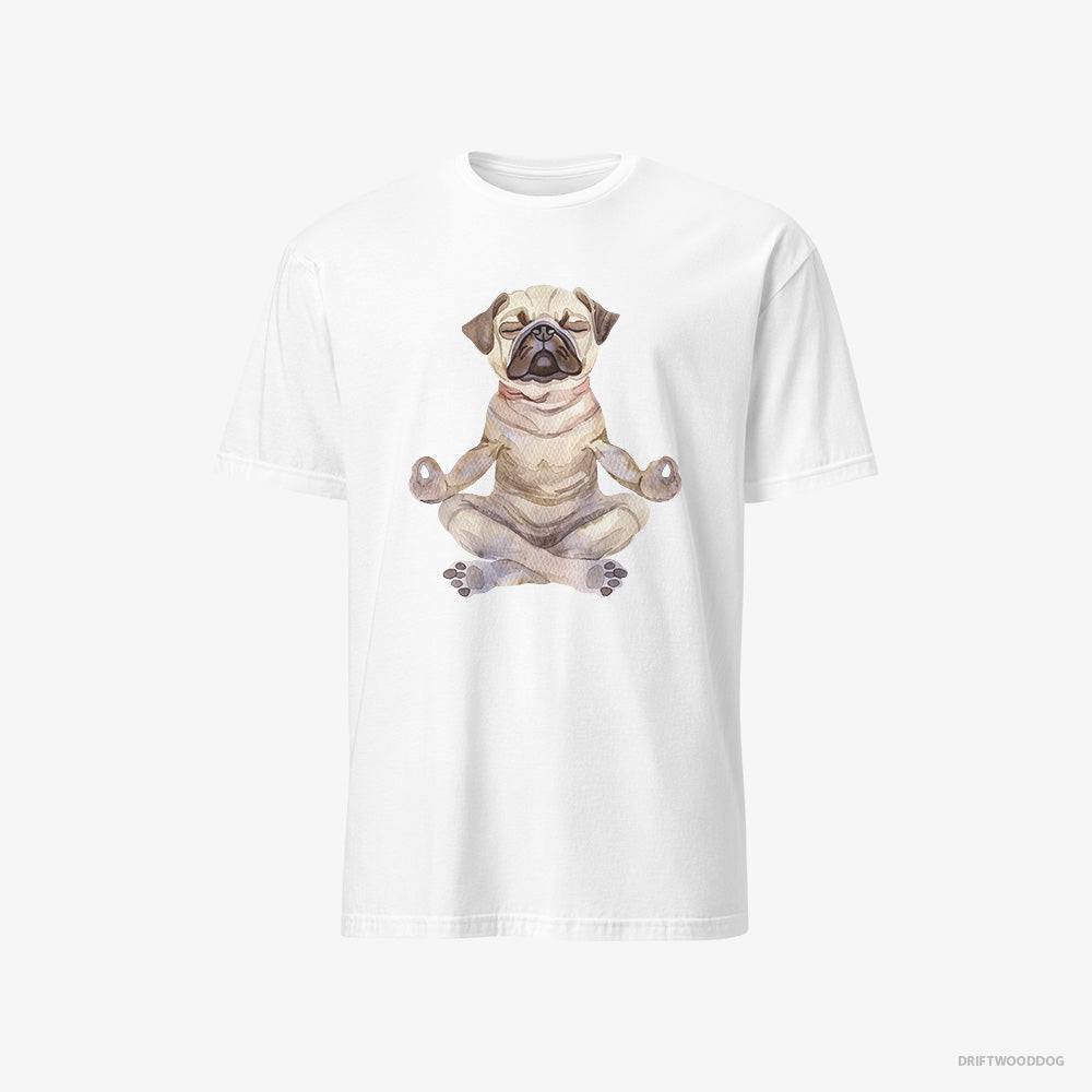 Pug T-Shirt – Men White T-Shirt Classic – Doing Yoga (on White Background)