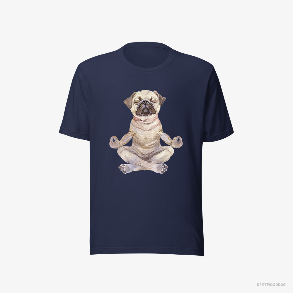 Pug T-Shirt – Men Navy T-Shirt Eco-Friendly – Doing Yoga (on White Background)