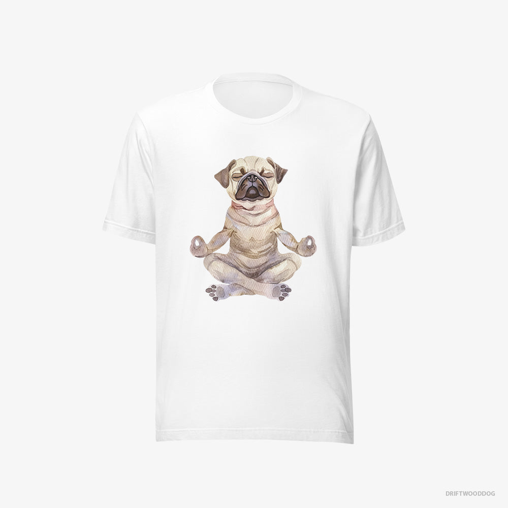 Pug T-Shirt – Men White T-Shirt Eco-Friendly – Doing Yoga (on White Background)