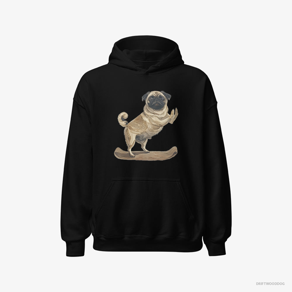 Pug Hoodie – Men Black Hoodie Classic – Having Yoga Session (on White Background)