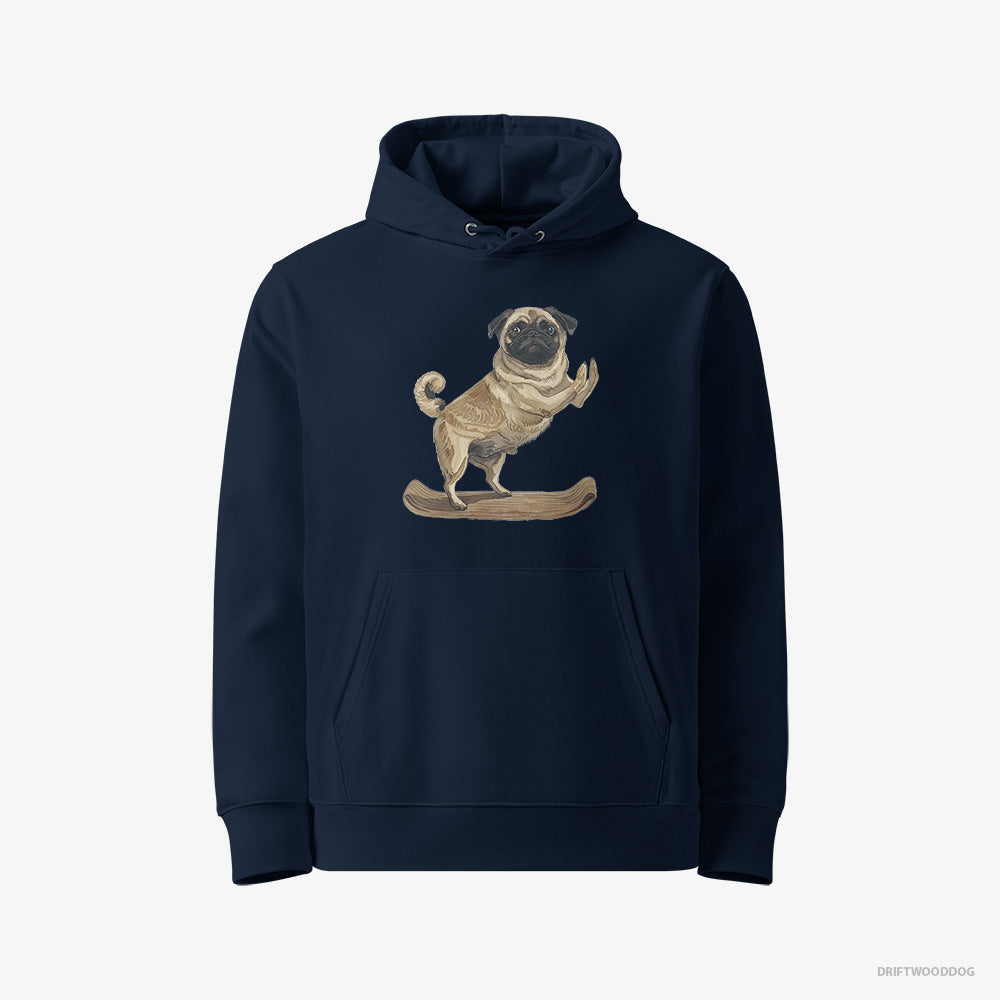 Pug Hoodie – Men Navy Hoodie Eco-Friendly – Having Yoga Session (on White Background)