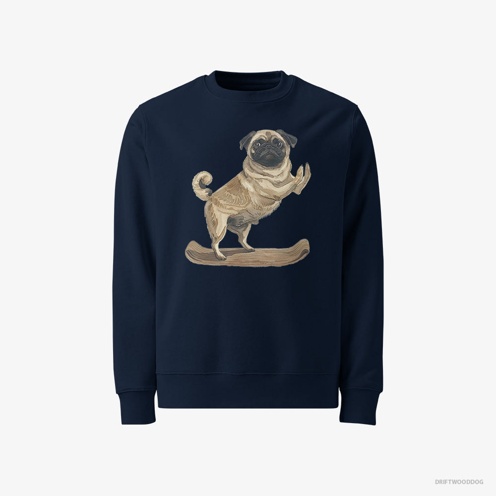 Pug Sweatshirt – Men Navy Sweatshirt Classic – Having Yoga Session (on White Background)