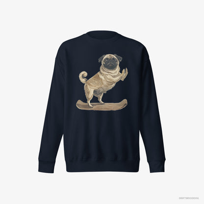 Pug Sweatshirt – Women Navy Sweatshirt Eco-Friendly – Having Yoga Session (on White Background)