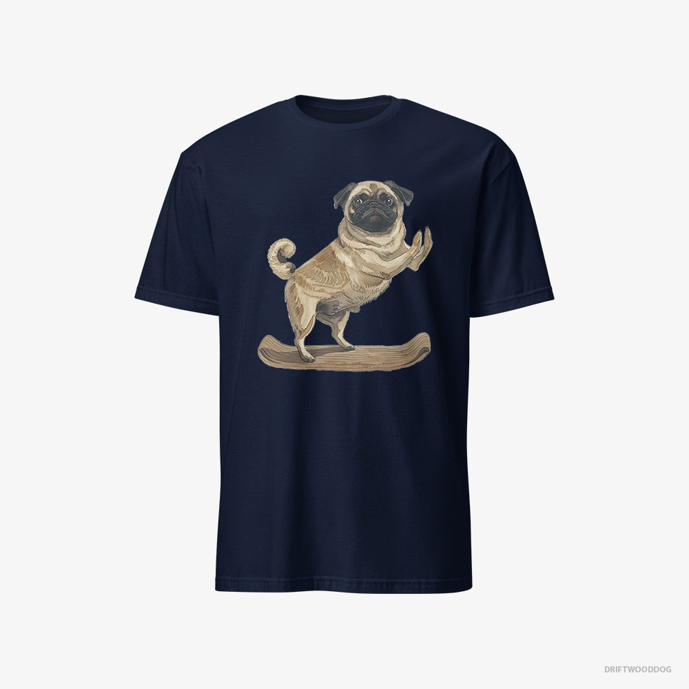 Pug T-Shirt – Men Navy T-Shirt Classic – Having Yoga Session (on White Background)