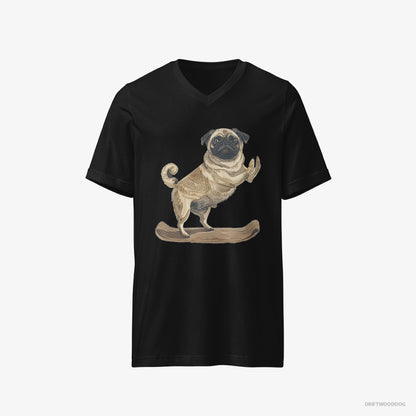 Pug T-Shirt – Men Black T-Shirt V-Neck – Having Yoga Session (on White Background)