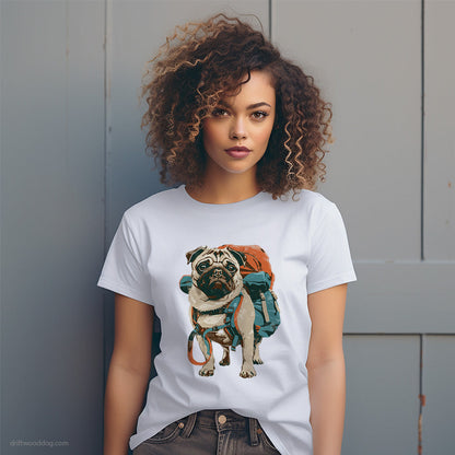 Pug with a Rucksack T-Shirt – Dog T-Shirt for Women