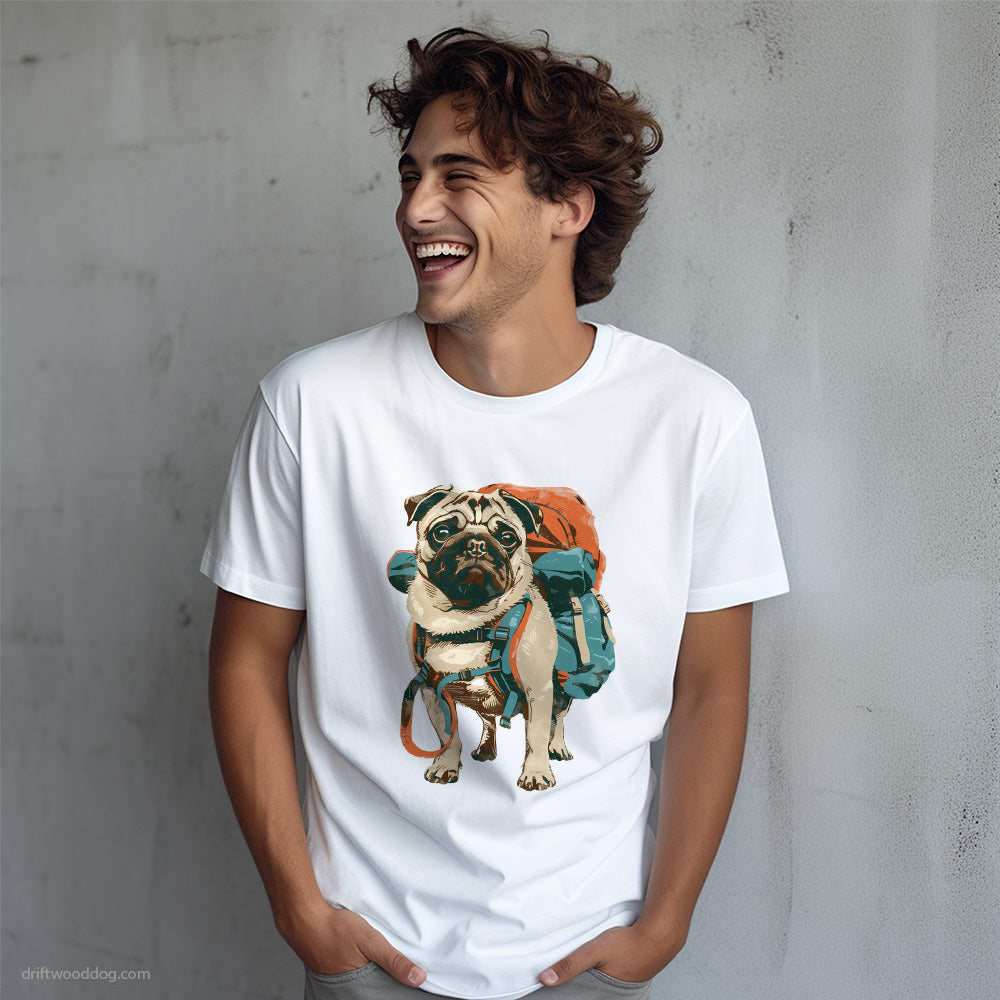 Pug with a Rucksack T-Shirt – Dog T-Shirt for Men