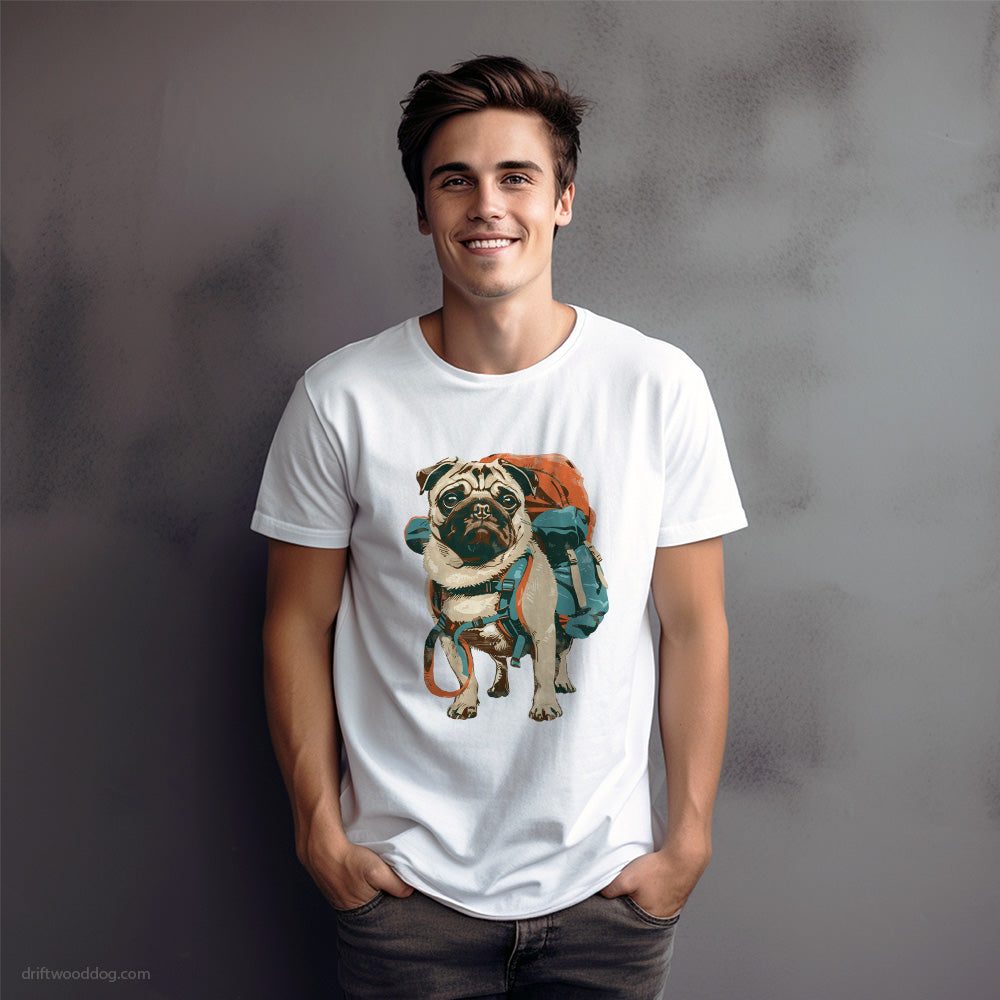 Pug with a Rucksack T-Shirt – Dog Graphic Tee for Men