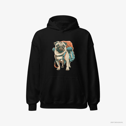 Pug Hoodie – Men Black Hoodie Classic – with a Rucksack (on White Background)