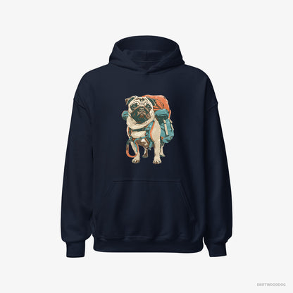 Pug with a Rucksack Navy Hoodie