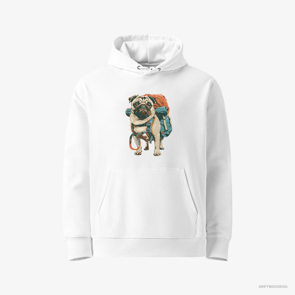 Pug Hoodie – Men White Hoodie Eco-Friendly – with a Rucksack (on White Background)