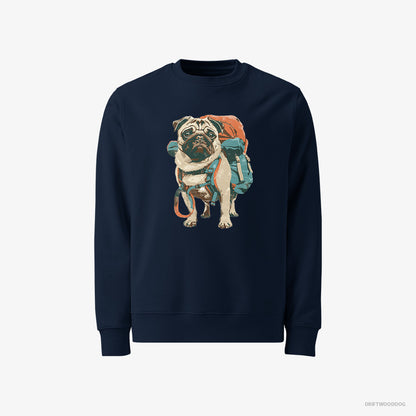 Pug Sweatshirt – Men Navy Sweatshirt Classic – with a Rucksack (on White Background)