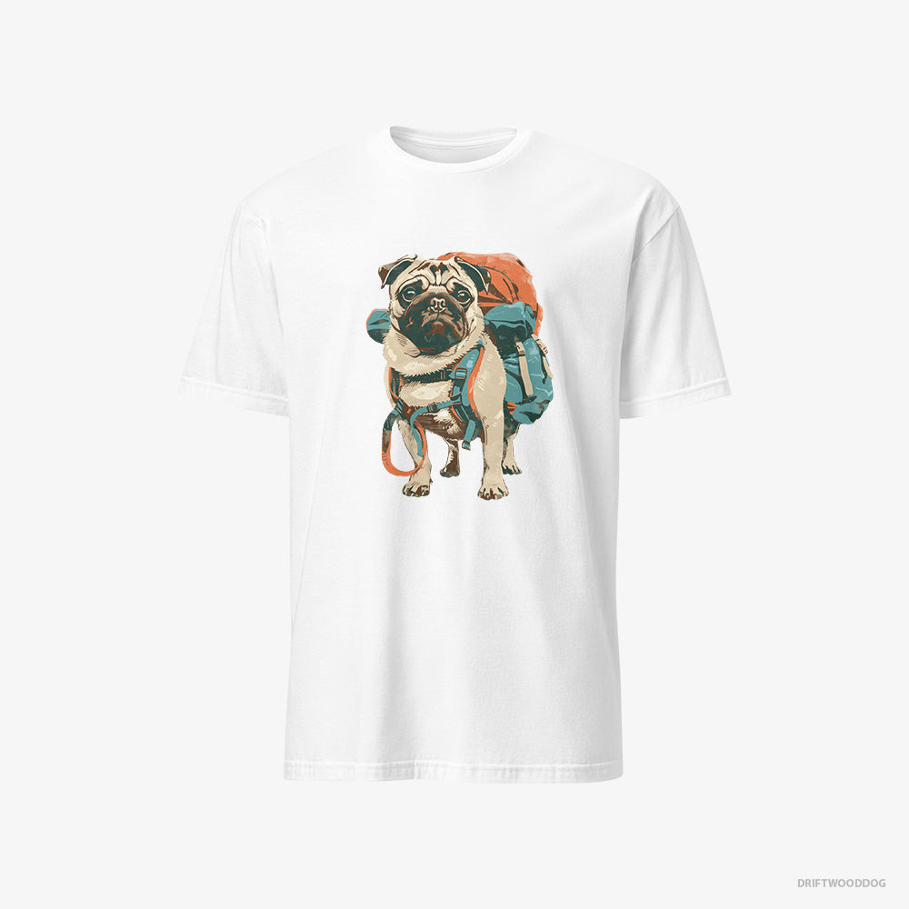 Pug T-Shirt – Men White T-Shirt Classic – with a Rucksack (on White Background)