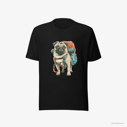 Pug T-Shirt – Men Black T-Shirt Eco-Friendly – with a Rucksack (on White Background)