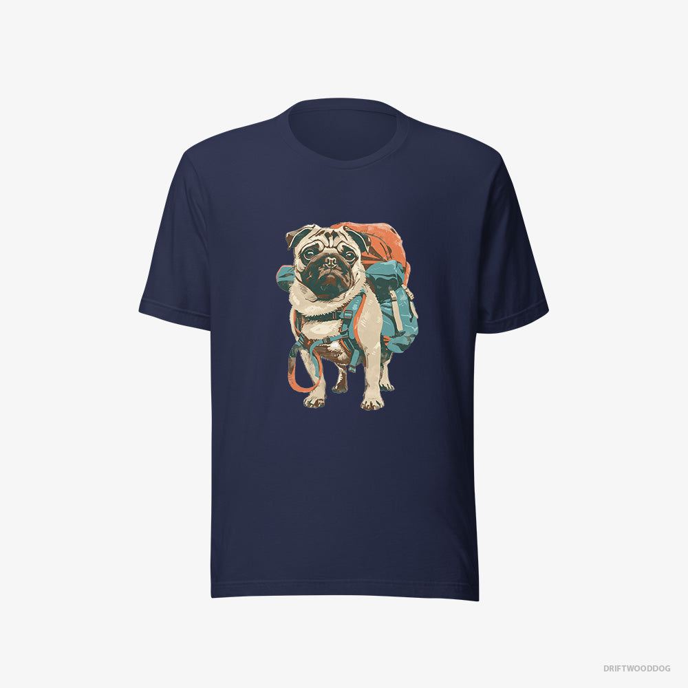 Pug T-Shirt – Men Navy T-Shirt Eco-Friendly – with a Rucksack (on White Background)