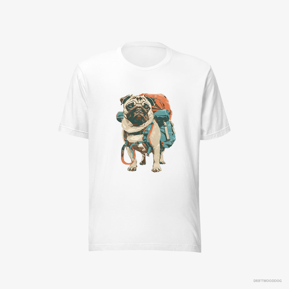 Pug T-Shirt – Men White T-Shirt Eco-Friendly – with a Rucksack (on White Background)