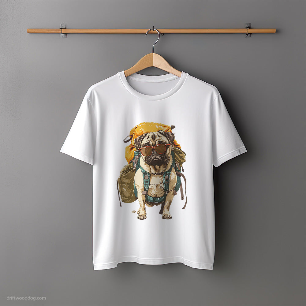 Pug with a Backpack and Sunglasses T-Shirt – Unisex Tee for Dog Lovers