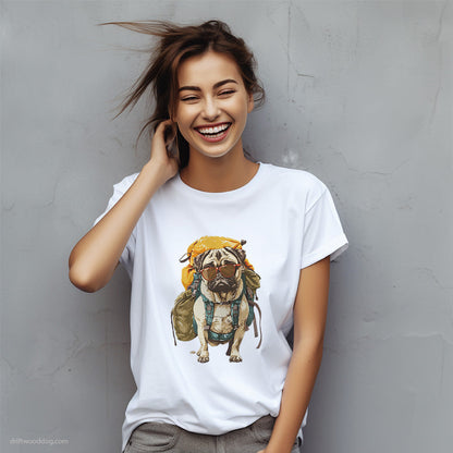 Pug with a Backpack and Sunglasses T-Shirt – Custom Dog T-Shirts for Women