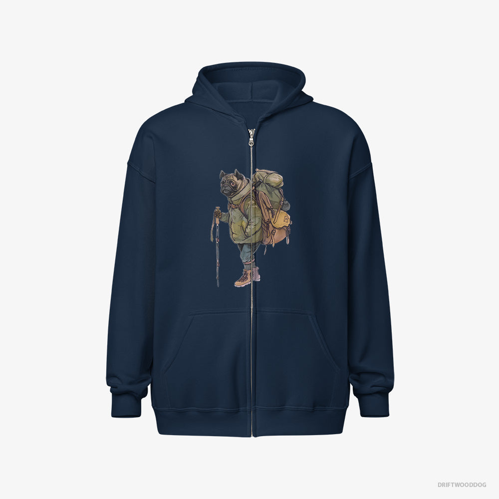 Pug Hiking – Men's Hoodie Navy Full-Zip – Full-Zip