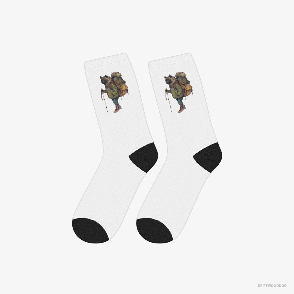 Pug Socks – Unisex White Socks Classic – Hiking (on White Background)