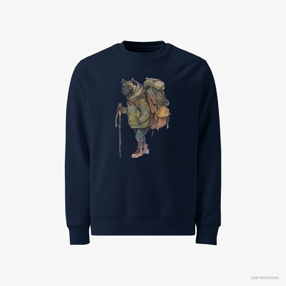 Pug Sweatshirt – Men Navy Sweatshirt Classic – Hiking (on White Background)