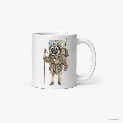 Pug Wandering with a Backpack White Mug