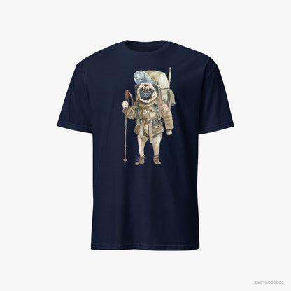 Pug T-Shirt – Men Navy T-Shirt Classic – Wandering with a Backpack (on White Background)