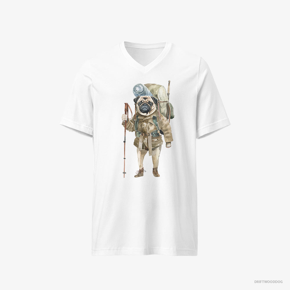 Pug Wandering with a Backpack V-Neck T-Shirt