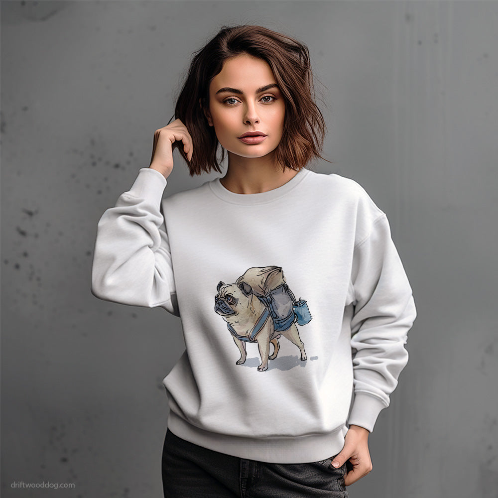 Pug Hiking with a Backpack Sweatshirt – Dog-Themed Gifts for Dog Lovers