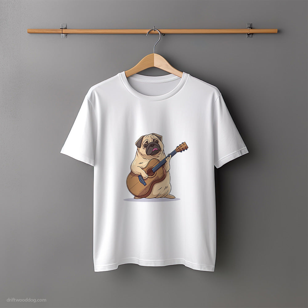 Funny Pug Playing Guitar T-Shirt – Unisex Tee for Dog Lovers