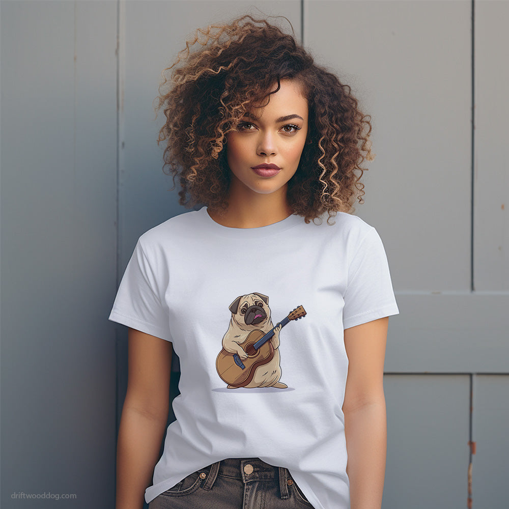 Funny Pug Playing Guitar T-Shirt – Dog T-Shirt for Women