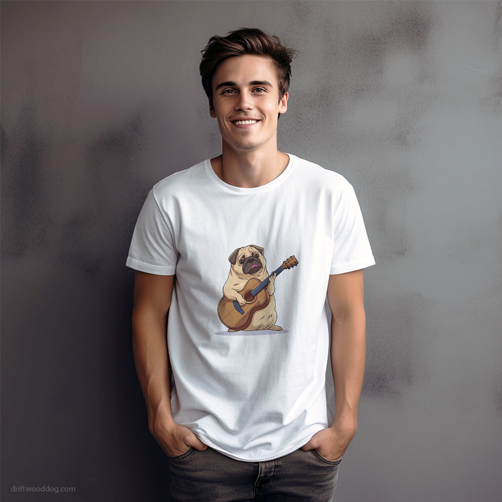 Funny Pug Playing Guitar T-Shirt – Dog Graphic Tee for Men