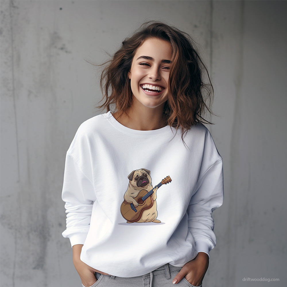 Funny Pug Playing Guitar Sweatshirt – Custom Dog Sweatshirt for Women