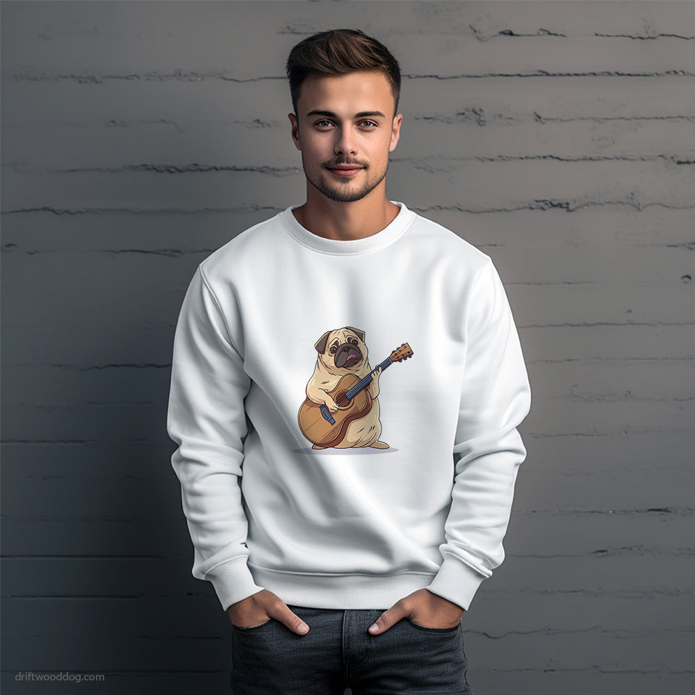 Funny Pug Playing Guitar Sweatshirt – Unique Dog Sweatshirt for Men