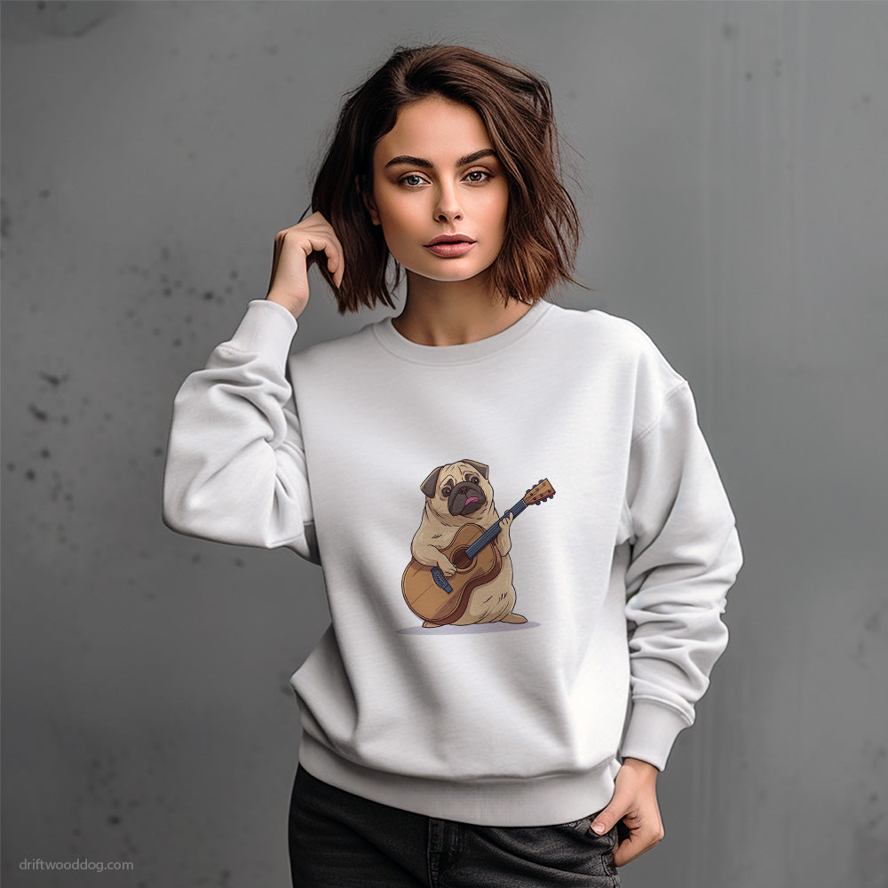 Funny Pug Playing Guitar Sweatshirt – Dog-Themed Gifts for Dog Lovers