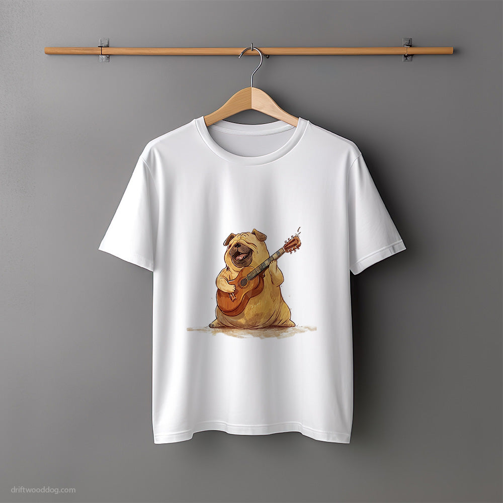 Funny Pug with a Guitar T-Shirt – Unisex Tee for Dog Lovers