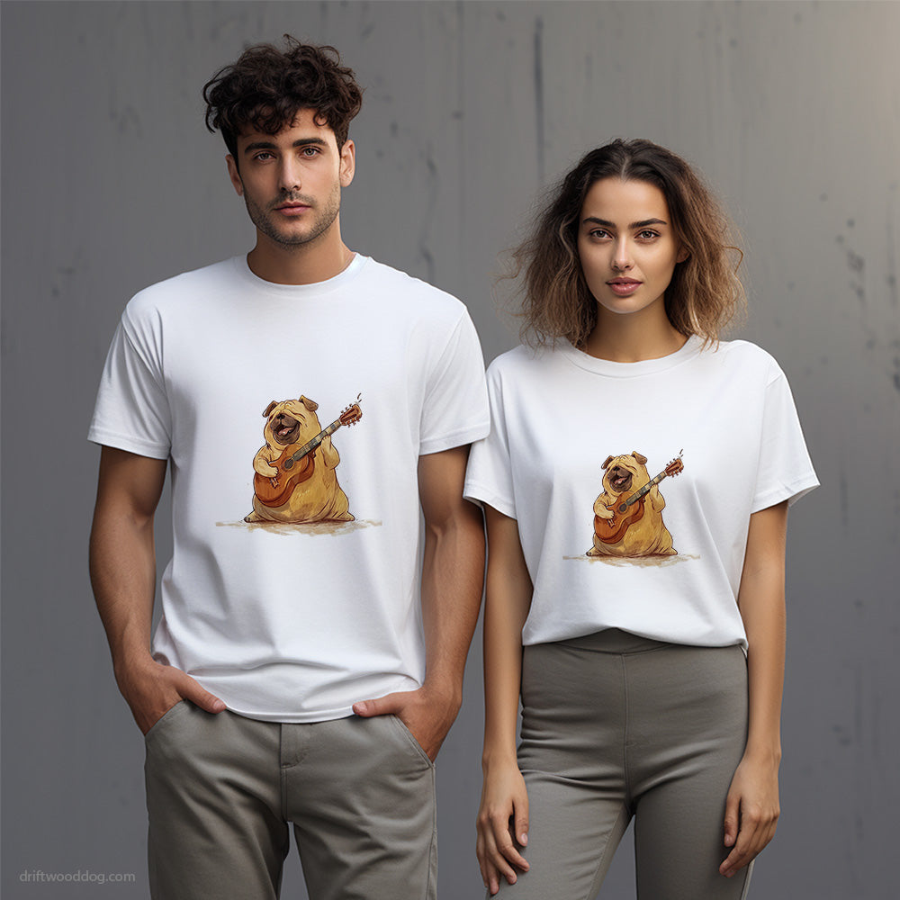 Funny Pug with a Guitar T-Shirt – Unisex T-Shirt for Dog Lovers 