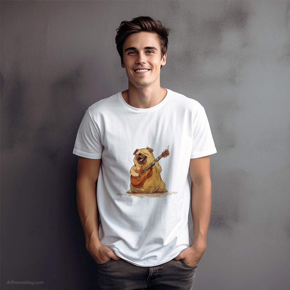 Funny Pug with a Guitar T-Shirt – Dog Graphic Tee for Men