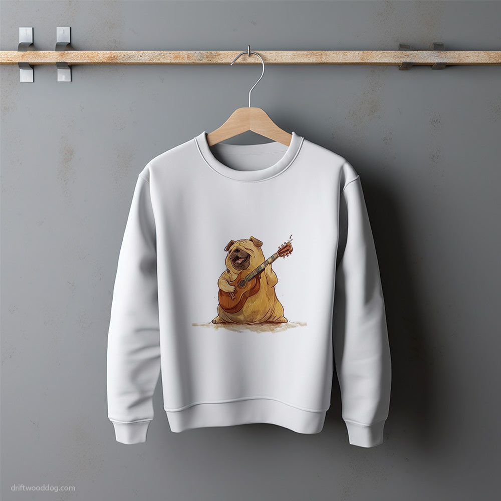 Funny Pug with a Guitar Sweatshirt – Unisex Sweatshirt for Dog Lovers