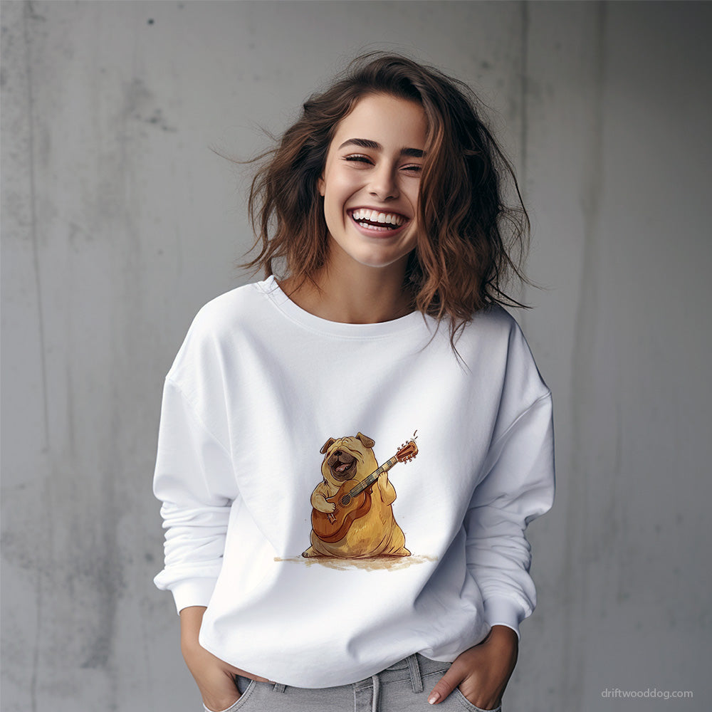 Funny Pug with a Guitar Sweatshirt – Custom Dog Sweatshirt for Women