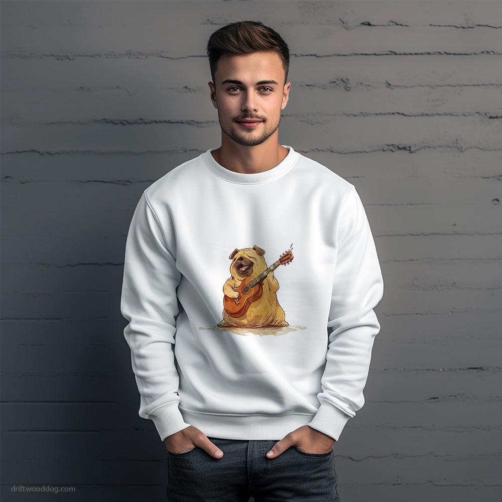 Funny Pug with a Guitar Sweatshirt – Unique Dog Sweatshirt for Men