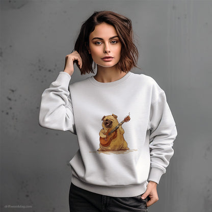 Funny Pug with a Guitar Sweatshirt – Dog-Themed Gifts for Dog Lovers